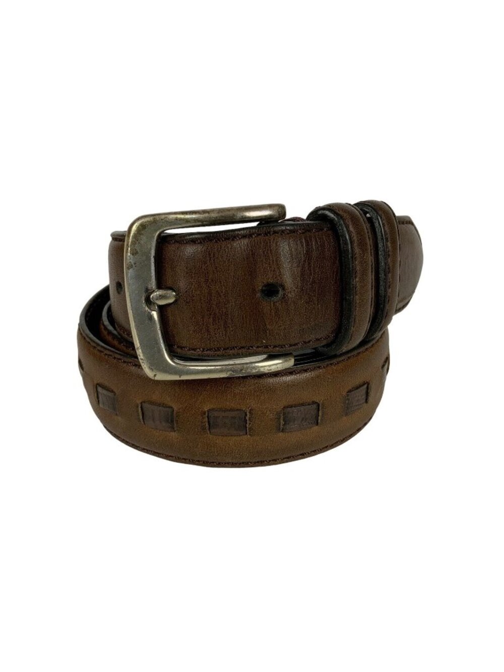 Unbranded Mens Brown Leather Belt with Lacing & Silvertone Buckle Casual Size 34
